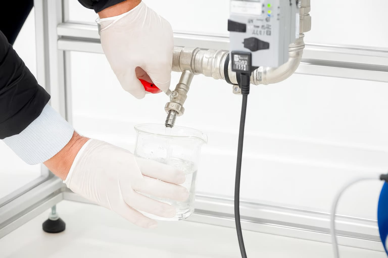 Toma de muestra de agua en laboratorio